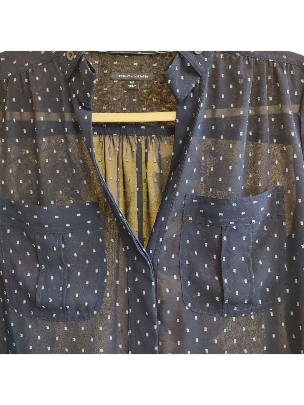 Tommy Hilfiger Navy Sheer Top Size Small - Picture 3 of 8